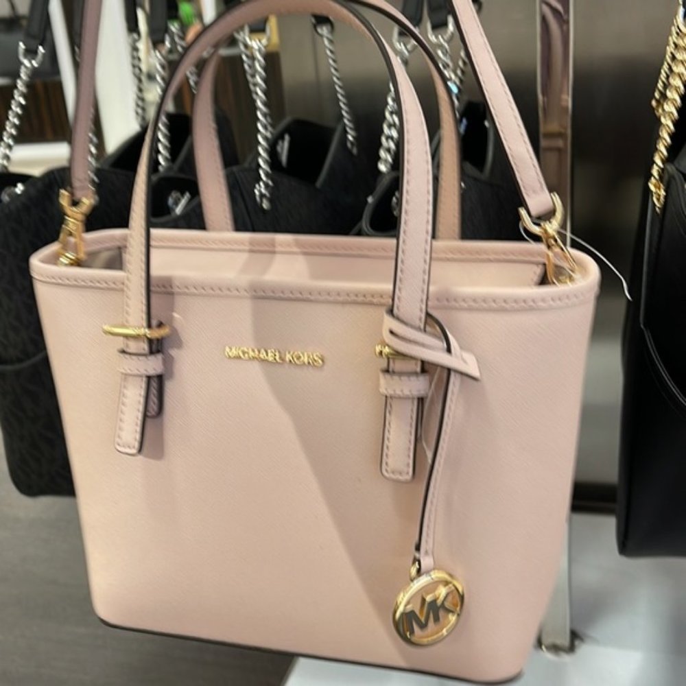 Michael Kors Jet Set Travel XS Saffiano Leather Top-Zip Tote Bag Powder Blush